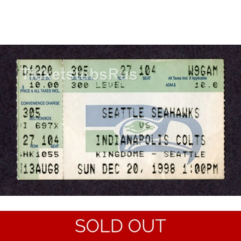 Peyton Manning 1st GAME SEATTLE DEBUT 1998 Seahawks Colts 12/20 Ticket Stub
